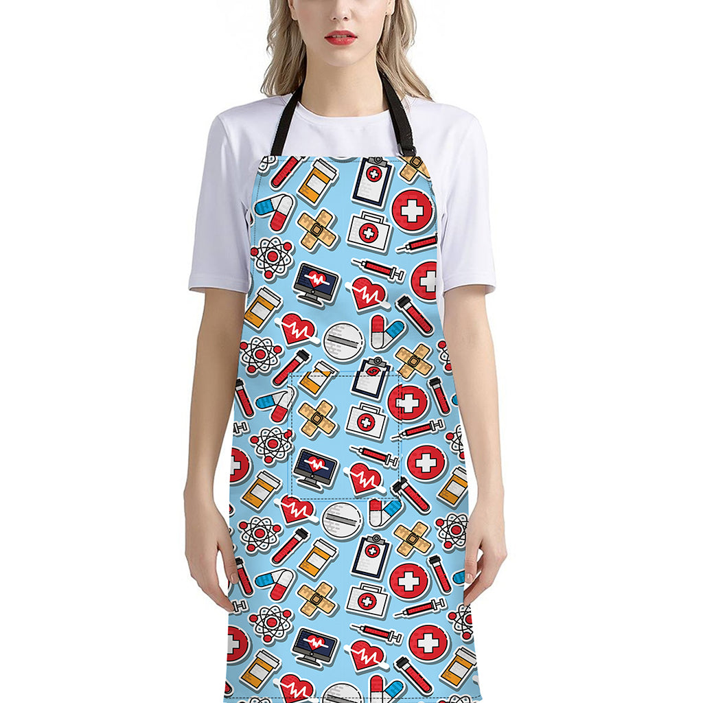 Colorful Medical Pattern Print Bib Apron With Pocket