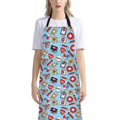 Colorful Medical Pattern Print Bib Apron With Pocket