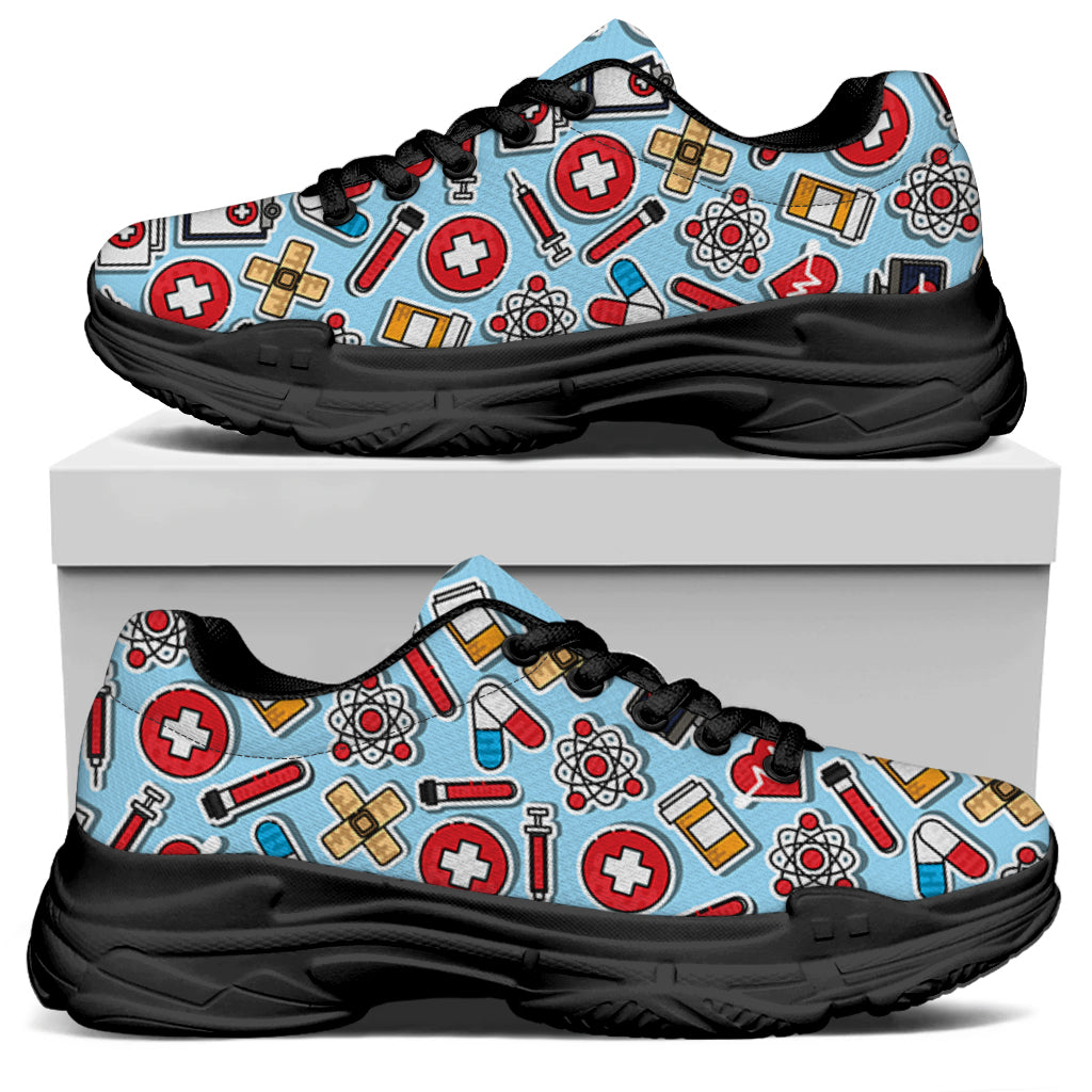 Colorful Medical Pattern Print Black Chunky Shoes
