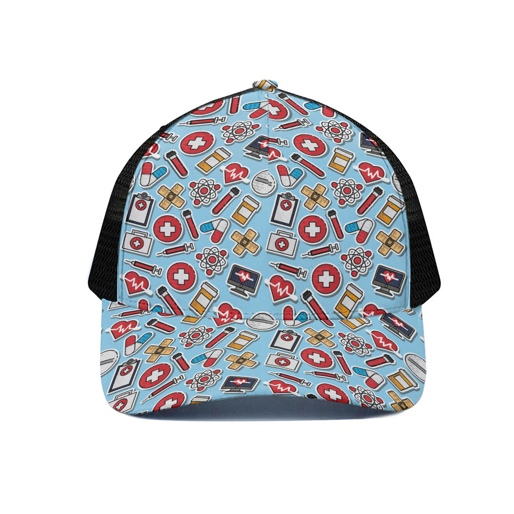 Colorful Medical Pattern Print Black Mesh Trucker Cap