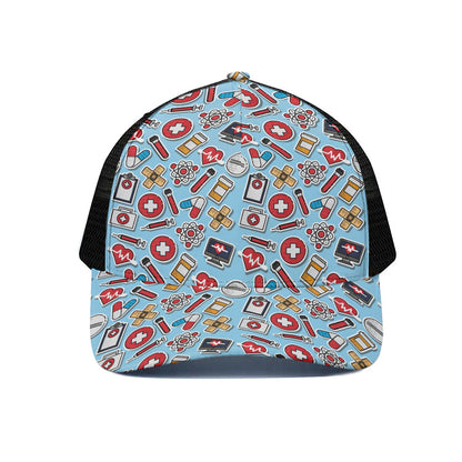 Colorful Medical Pattern Print Black Mesh Trucker Cap