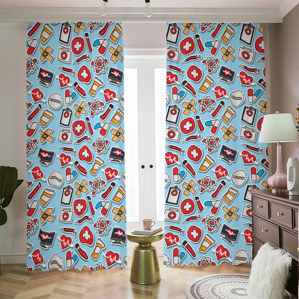 Colorful Medical Pattern Print Blackout Pencil Pleat Curtains