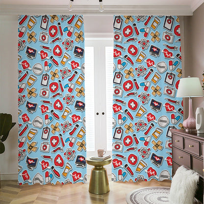 Colorful Medical Pattern Print Blackout Pencil Pleat Curtains