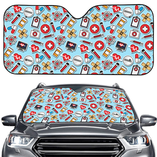 Colorful Medical Pattern Print Car Windshield Sun Shade