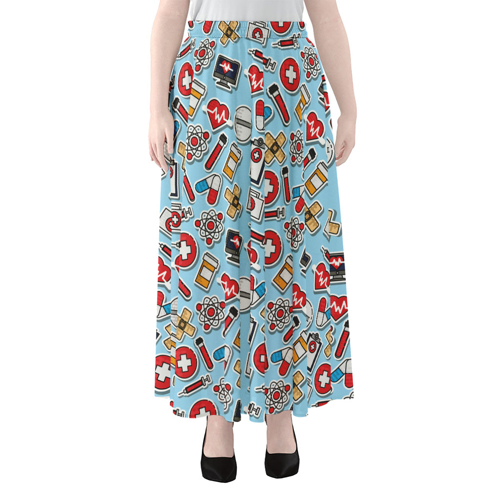 Colorful Medical Pattern Print Chiffon Maxi Skirt