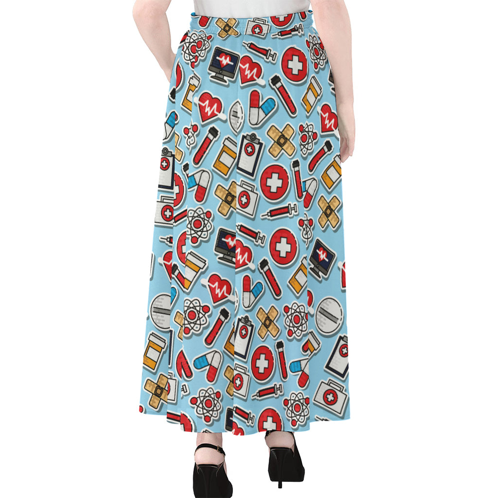 Colorful Medical Pattern Print Chiffon Maxi Skirt