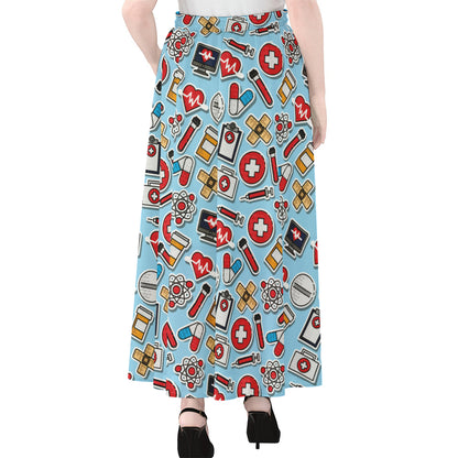 Colorful Medical Pattern Print Chiffon Maxi Skirt