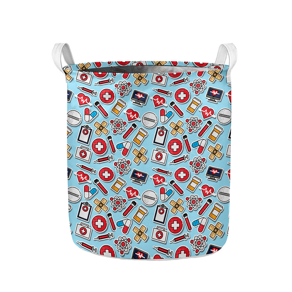 Colorful Medical Pattern Print Collapsible Laundry Basket