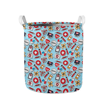 Colorful Medical Pattern Print Collapsible Laundry Basket