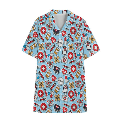 Colorful Medical Pattern Print Cotton Hawaiian Shirt