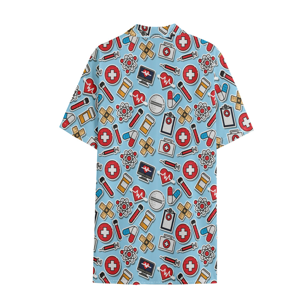 Colorful Medical Pattern Print Cotton Hawaiian Shirt