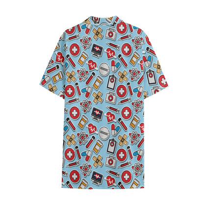 Colorful Medical Pattern Print Cotton Hawaiian Shirt