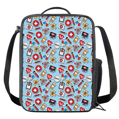 Colorful Medical Pattern Print Crossbody Lunch Bag
