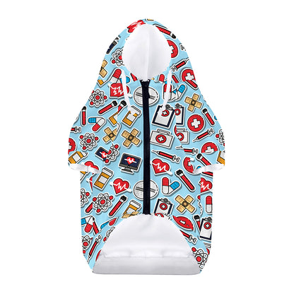 Colorful Medical Pattern Print Dog Zip Up Hoodie