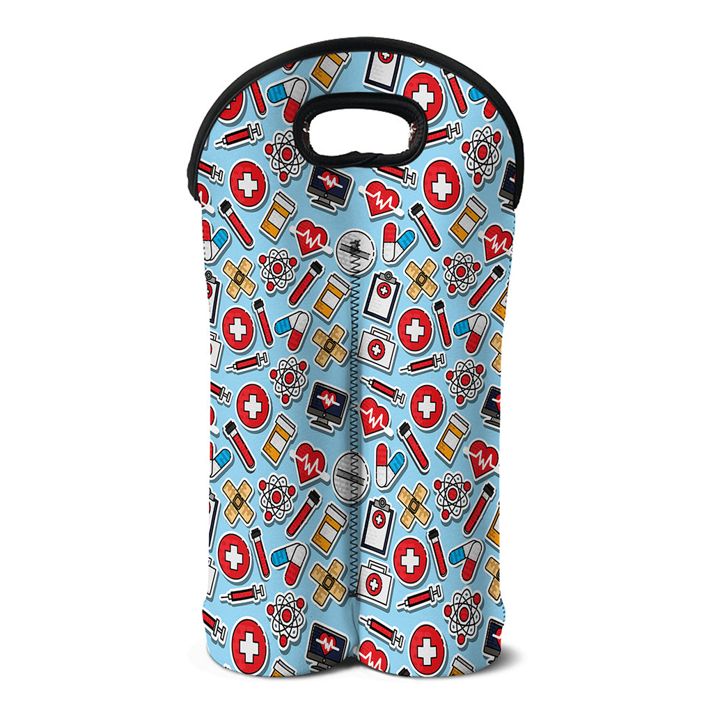 Colorful Medical Pattern Print Double Neoprene Wine Tote