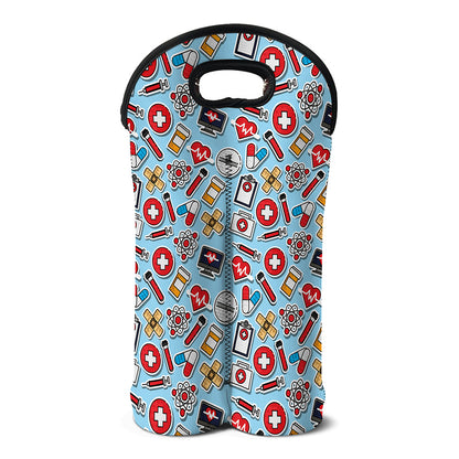 Colorful Medical Pattern Print Double Neoprene Wine Tote
