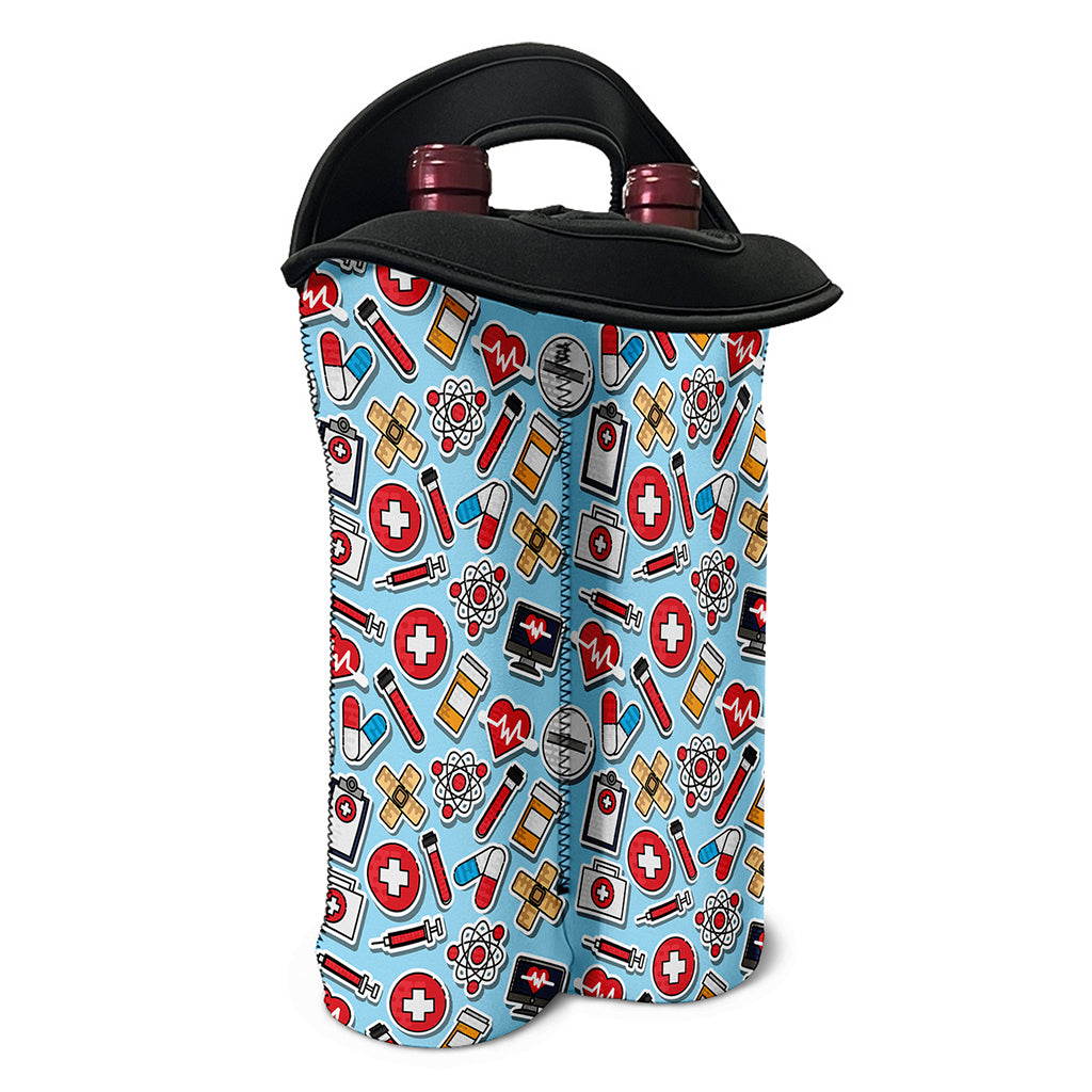 Colorful Medical Pattern Print Double Neoprene Wine Tote