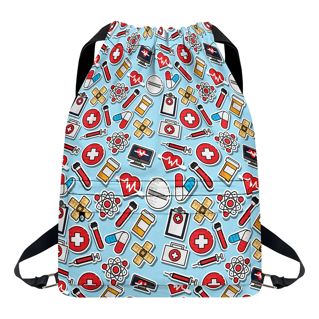 Colorful Medical Pattern Print Drawstring Backpack