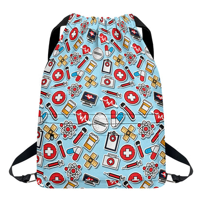 Colorful Medical Pattern Print Drawstring Backpack