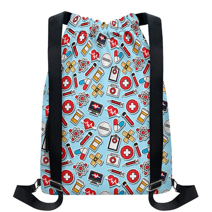 Colorful Medical Pattern Print Drawstring Backpack