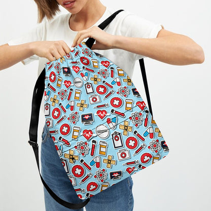 Colorful Medical Pattern Print Drawstring Backpack