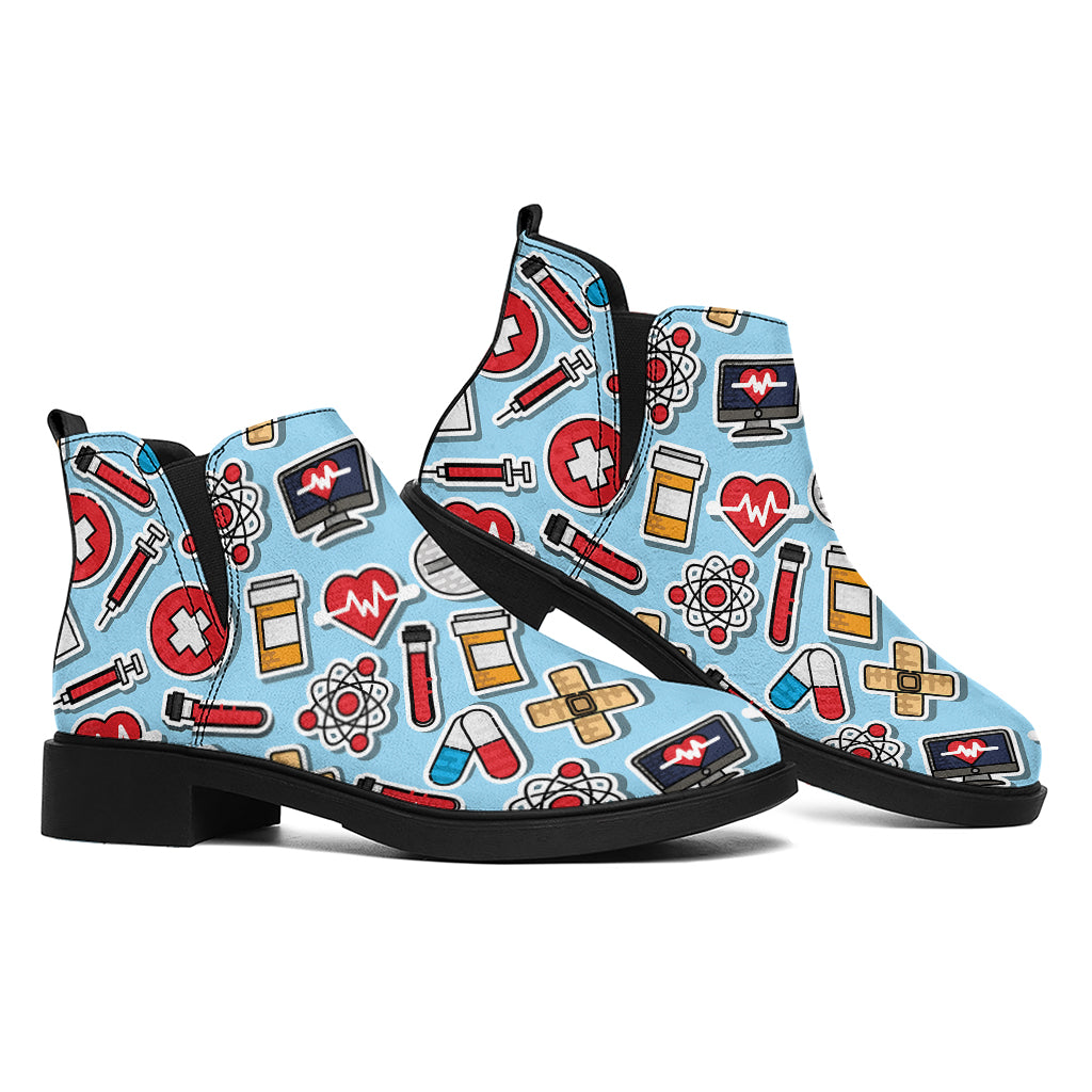 Colorful Medical Pattern Print Flat Ankle Boots