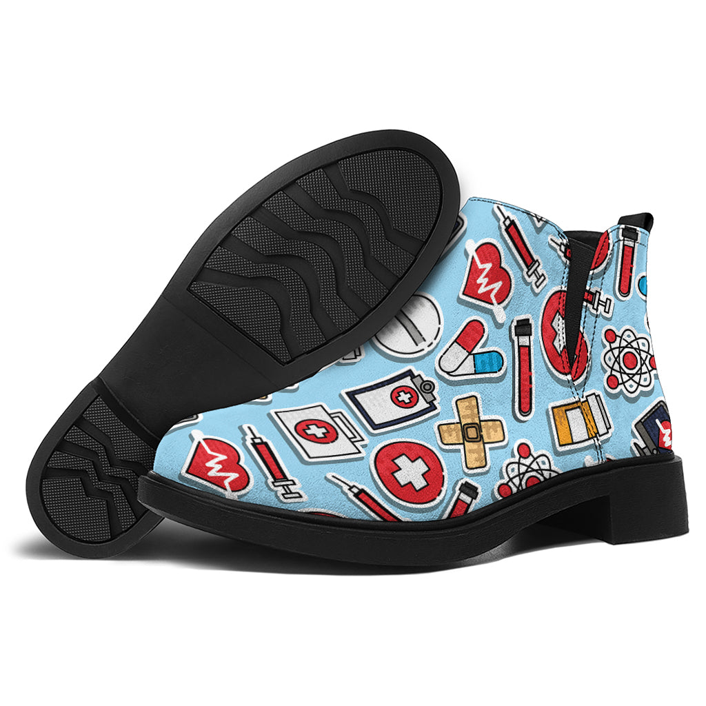 Colorful Medical Pattern Print Flat Ankle Boots