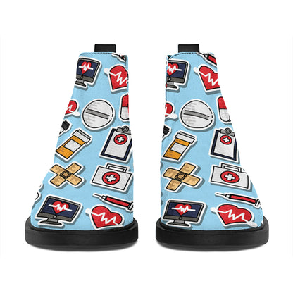 Colorful Medical Pattern Print Flat Ankle Boots