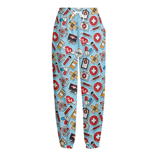 Colorful Medical Pattern Print Fleece Lined Knit Pants