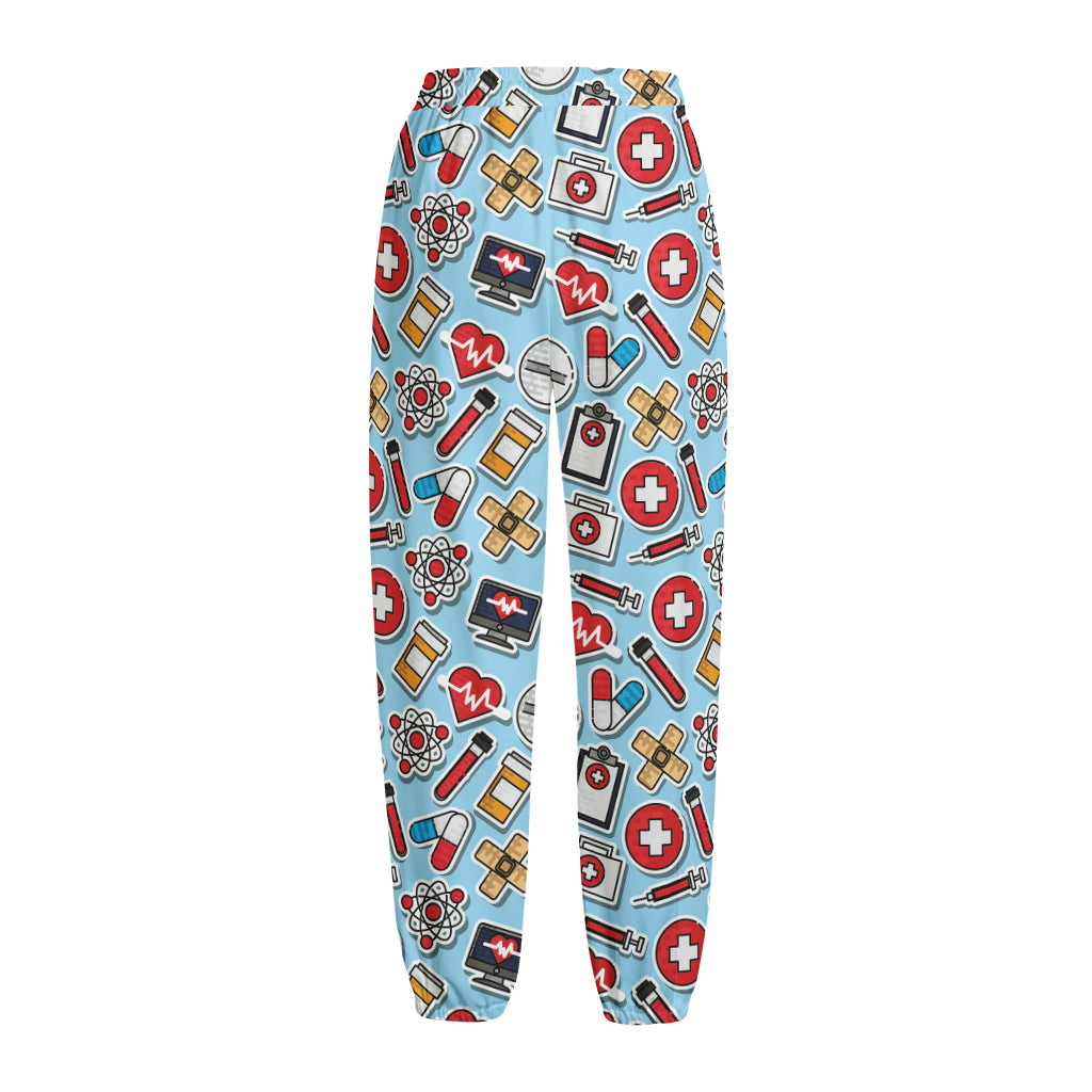 Colorful Medical Pattern Print Fleece Lined Knit Pants
