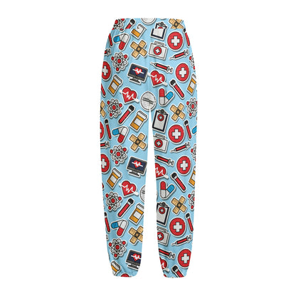 Colorful Medical Pattern Print Fleece Lined Knit Pants