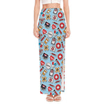 Colorful Medical Pattern Print High Slit Maxi Skirt