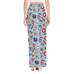 Colorful Medical Pattern Print High Slit Maxi Skirt