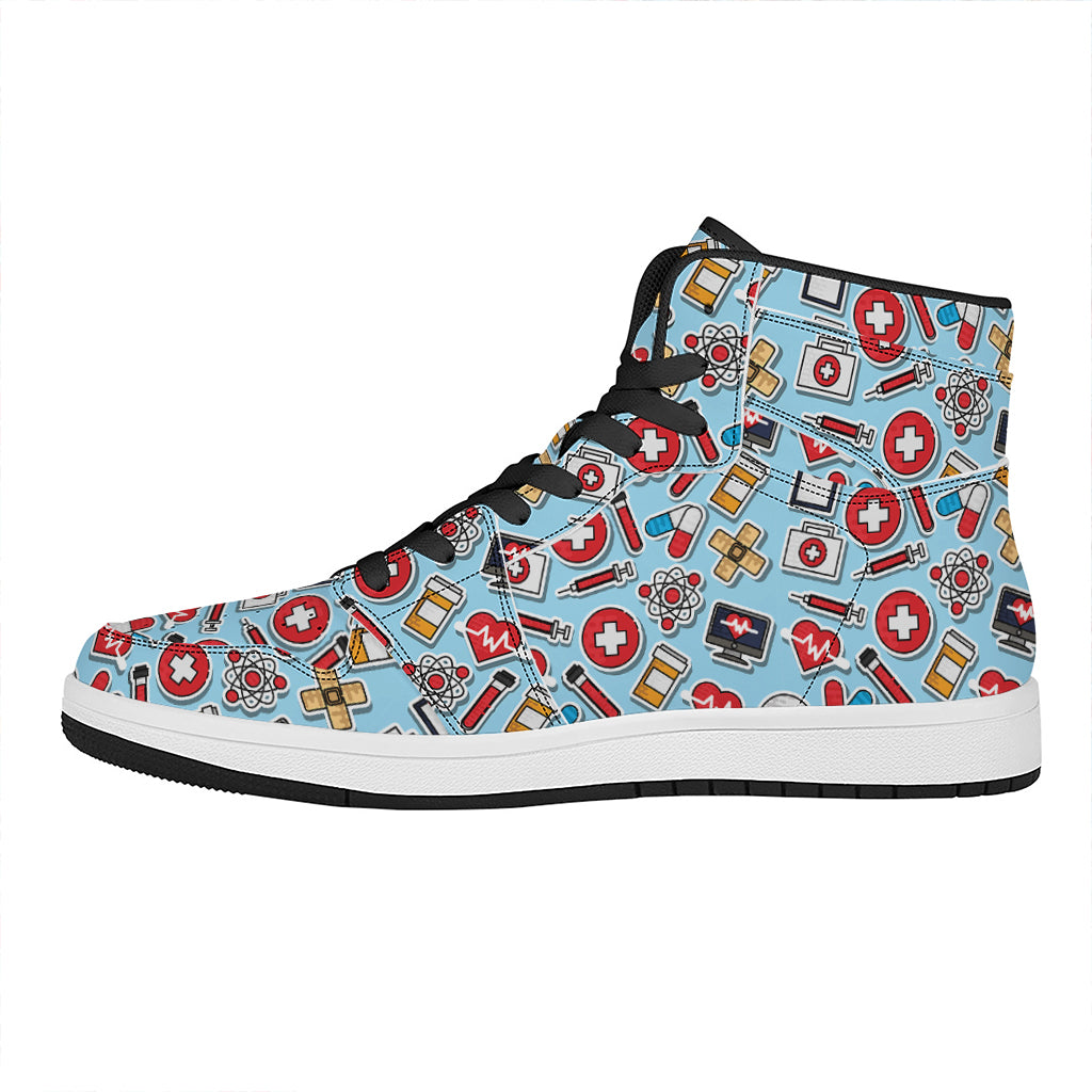 Colorful Medical Pattern Print High Top Leather Sneakers