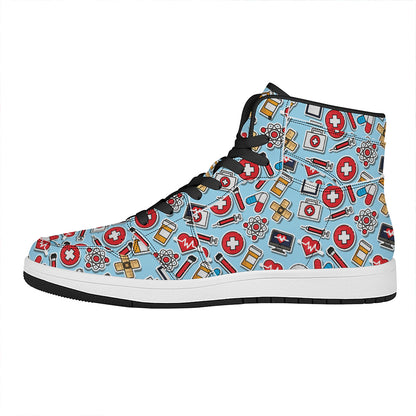 Colorful Medical Pattern Print High Top Leather Sneakers
