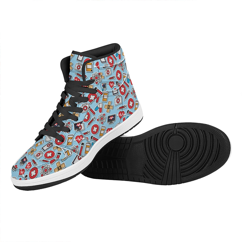 Colorful Medical Pattern Print High Top Leather Sneakers