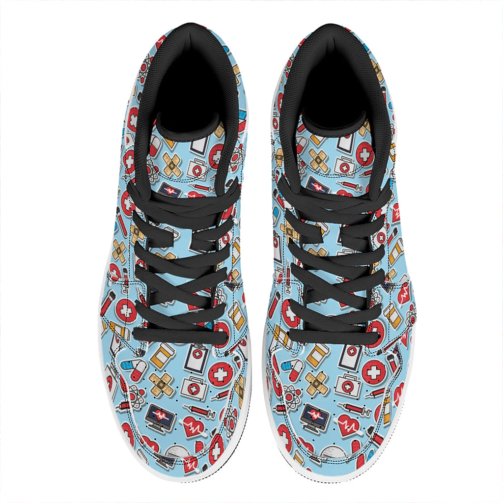 Colorful Medical Pattern Print High Top Leather Sneakers