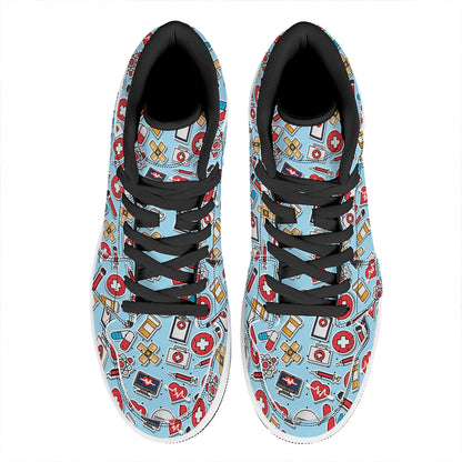 Colorful Medical Pattern Print High Top Leather Sneakers