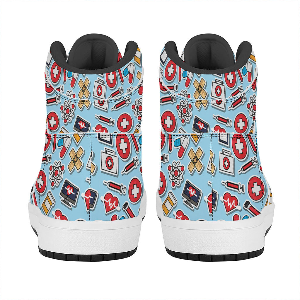 Colorful Medical Pattern Print High Top Leather Sneakers