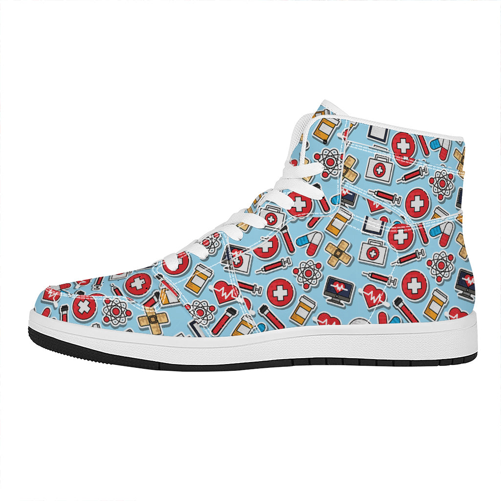 Colorful Medical Pattern Print High Top Leather Sneakers