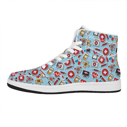 Colorful Medical Pattern Print High Top Leather Sneakers