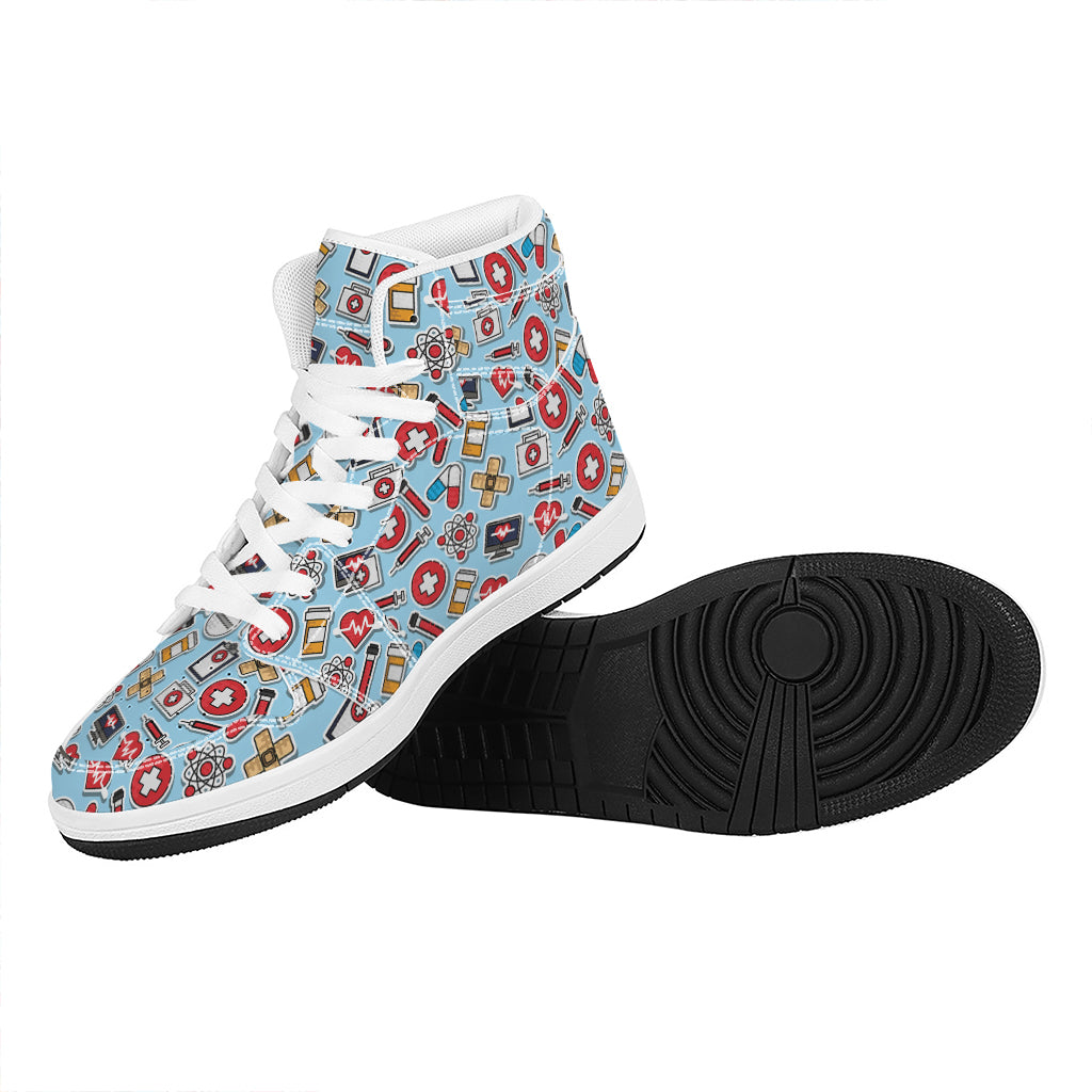 Colorful Medical Pattern Print High Top Leather Sneakers