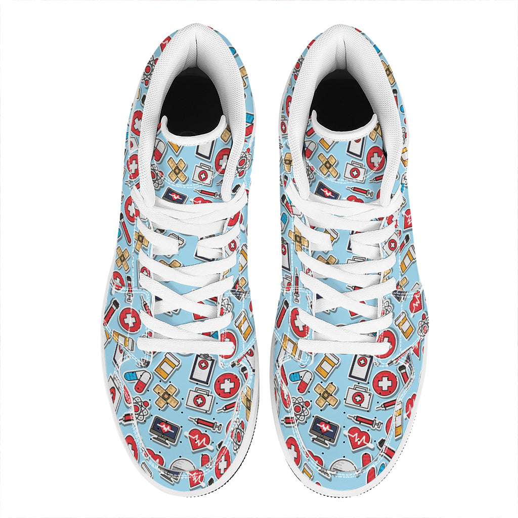 Colorful Medical Pattern Print High Top Leather Sneakers