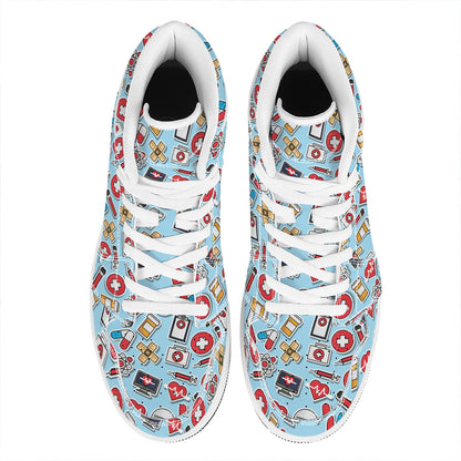 Colorful Medical Pattern Print High Top Leather Sneakers