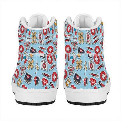 Colorful Medical Pattern Print High Top Leather Sneakers