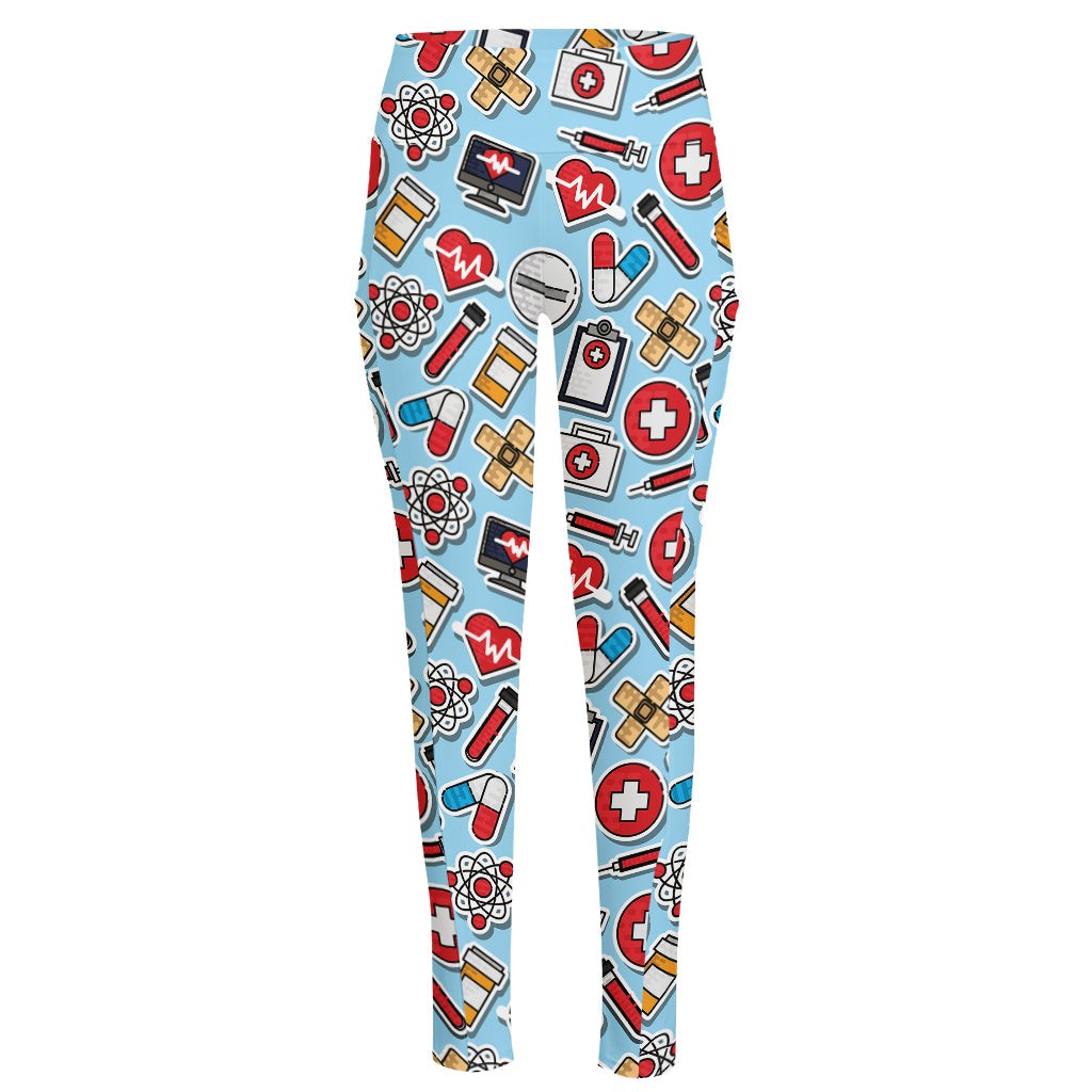 Colorful Medical Pattern Print High-Waisted Pocket Leggings