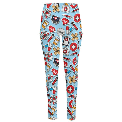 Colorful Medical Pattern Print High-Waisted Pocket Leggings