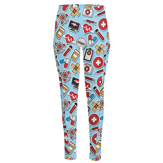 Colorful Medical Pattern Print High-Waisted Pocket Leggings