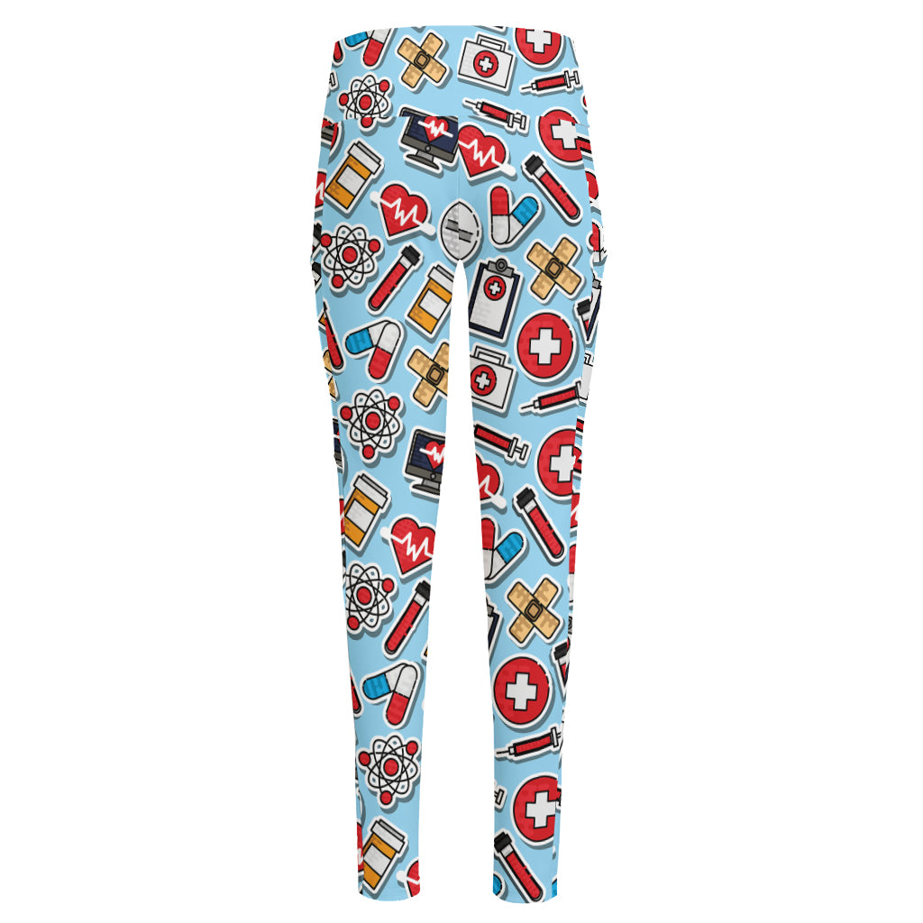 Colorful Medical Pattern Print High-Waisted Pocket Leggings