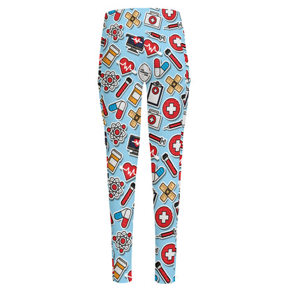 Colorful Medical Pattern Print High-Waisted Pocket Leggings